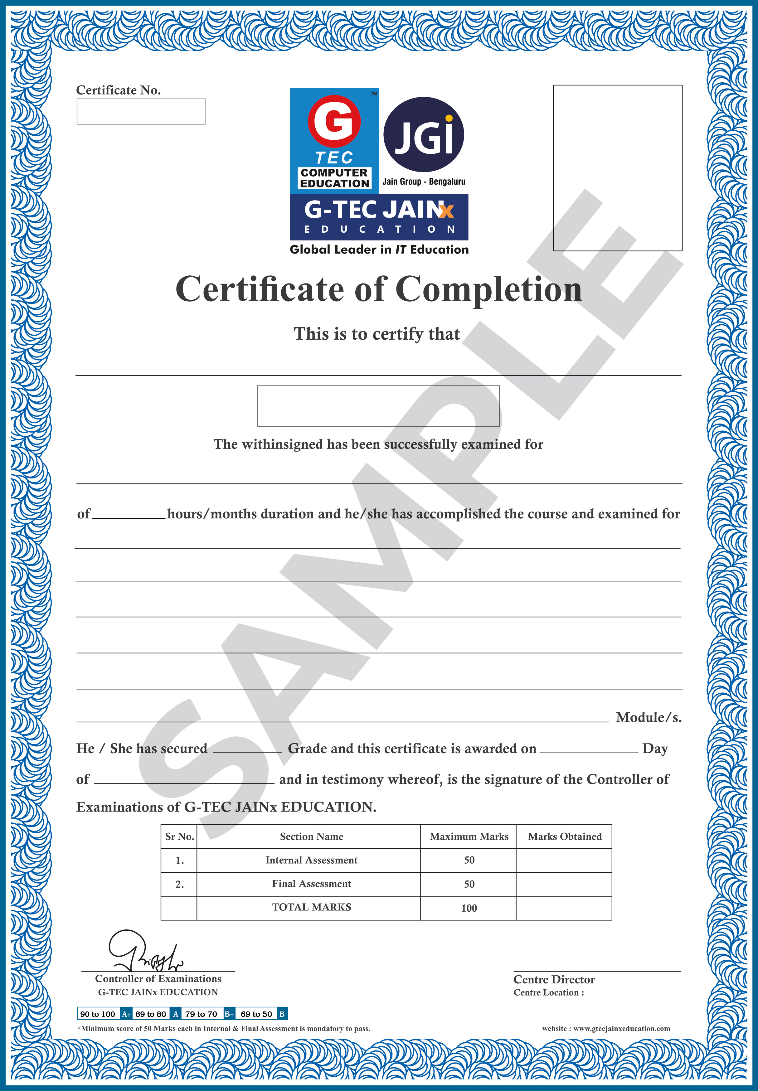 G-Tec Jain Education - GJK Certificate